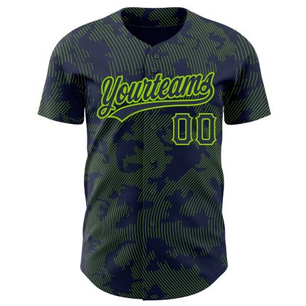 Custom Baseball Jersey with Personalized Name & Number, 3D Navy Green Curve Lines Design Personalized Navy Neon Green 3D