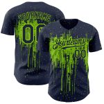 Personalized 3D Dripping Splatter Art Baseball Jersey with Custom Team Name & Number - Navy Neon Green Design Personalized