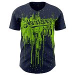 Personalized 3D Dripping Splatter Art Baseball Jersey with Custom Team Name & Number - Navy Neon Green Design Personalized
