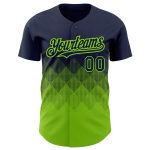 Custom Name and Number Authentic Baseball Jersey with Personalized Navy Neon Green 3D Pattern Gradient Square Design Personalized