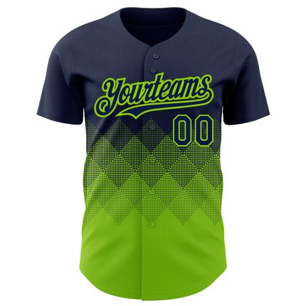 Custom Name and Number Authentic Baseball Jersey with Personalized Navy Neon Green 3D Pattern Gradient Square Design Personalized
