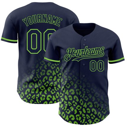 Custom Name and Number Leopard Print Baseball Jersey - Personalized Navy Neon Green 3D Pattern Design Fashion Personalized