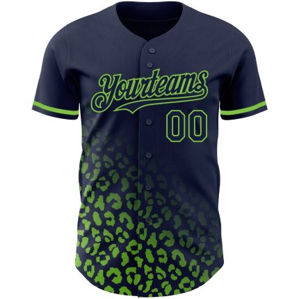 Custom Name and Number Leopard Print Baseball Jersey - Personalized Navy Neon Green 3D Pattern Design Fashion Personalized