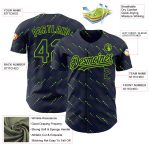 Custom Name and Number 3D Pattern Baseball Jersey - Personalized Navy and Neon Green Slant Lines Design Personalized Navy
