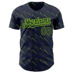 Custom Name and Number 3D Pattern Baseball Jersey - Personalized Navy and Neon Green Slant Lines Design Personalized Navy