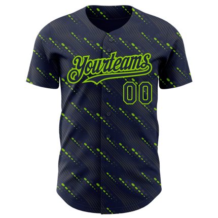 Custom Name and Number 3D Pattern Baseball Jersey - Personalized Navy and Neon Green Slant Lines Design Personalized Navy