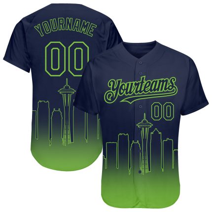 Personalized Seattle City Edition Baseball Jersey Neon Green Navy 3D Fade Custom Name Number Authentic Personalized Navy