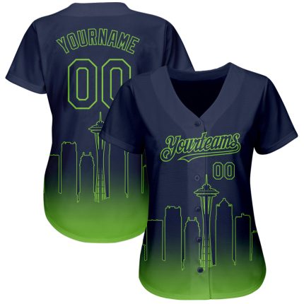 Personalized Seattle City Edition Baseball Jersey Neon Green Navy 3D Fade Custom Name Number Authentic Personalized Navy