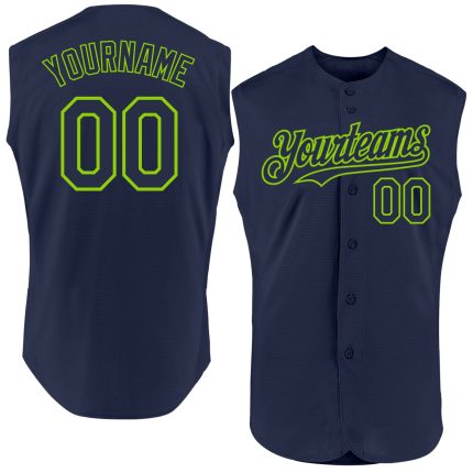 Custom Name and Number Personalized Navy Neon Green Baseball Jersey - Authentic Sleeveless Team Gear Personalized Navy Neon