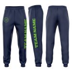 Custom Team Name and Number Fleece Jogger Sweatpants in Navy Neon Green Personalized Navy Neon Green Fleece Jogger Sweatpants