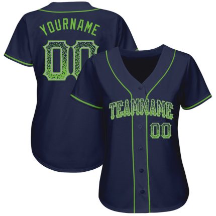 Custom Team Name Number Personalized Navy Neon Green-Gray Baseball Jersey Authentic Drift Fashion Personalized Navy Neon