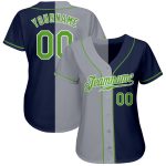 Custom Name and Number Personalized Baseball Jersey - Authentic Navy Neon Green Gray Split Fashion Design Personalized Navy