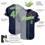 Custom Name and Number Personalized Baseball Jersey - Authentic Navy Neon Green Gray Split Fashion Design Personalized Navy