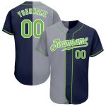 Custom Name and Number Personalized Baseball Jersey - Authentic Navy Neon Green Gray Split Fashion Design Personalized Navy