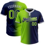 Custom Name and Number Unisex Softball Jersey in Navy Neon Green-Gray Gradient, Two-Button Fashion Design Personalized Navy