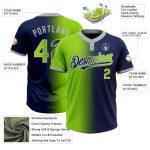 Custom Name and Number Unisex Softball Jersey in Navy Neon Green-Gray Gradient, Two-Button Fashion Design Personalized Navy