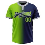 Custom Name and Number Unisex Softball Jersey in Navy Neon Green-Gray Gradient, Two-Button Fashion Design Personalized Navy