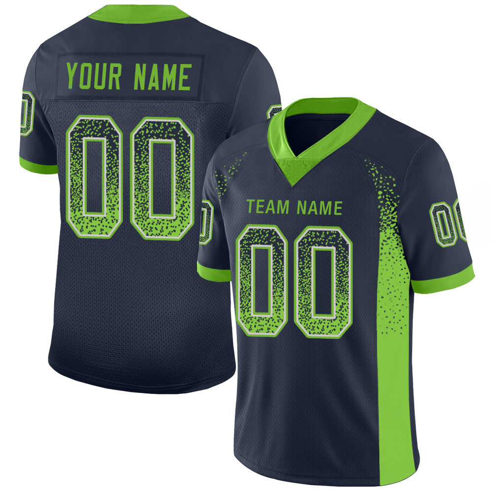 Custom Navy Neon Green-Gray Mesh Football Jersey Personalized with Name and Number - Drift Fashion Team Apparel Personalized