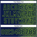 Custom Name and Number Navy Neon Green Halftone 3D Pattern Varsity Letterman Bomber Jacket Personalized Navy Neon Green Halftone