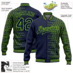Custom Name and Number Navy Neon Green Halftone 3D Pattern Varsity Letterman Bomber Jacket Personalized Navy Neon Green Halftone
