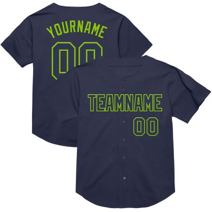 Personalized Neon Green Mesh Baseball Jersey - Authentic Navy Throwback Personalized Navy Neon Green Mesh Authentic Throwback
