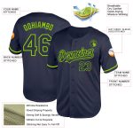Personalized Custom Name and Number Baseball Jersey in Navy Neon Green Mesh - Authentic Throwback Style Personalized Navy