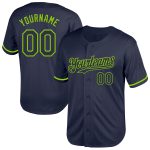 Personalized Custom Name and Number Baseball Jersey in Navy Neon Green Mesh - Authentic Throwback Style Personalized Navy