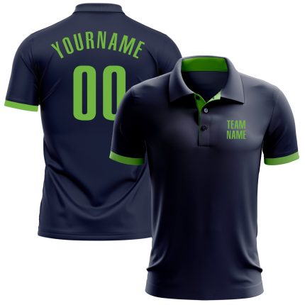 Custom Name Number Navy Neon Green Performance Golf Polo Shirt - Personalized Team Apparel Personalized Navy Neon Green Performance