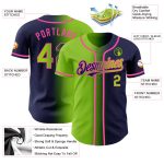 Custom Name and Number Personalized Gradient Baseball Jersey - Navy Neon Green-Pink Fashion Team Jersey Personalized Navy