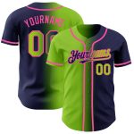 Custom Name and Number Personalized Gradient Baseball Jersey - Navy Neon Green-Pink Fashion Team Jersey Personalized Navy
