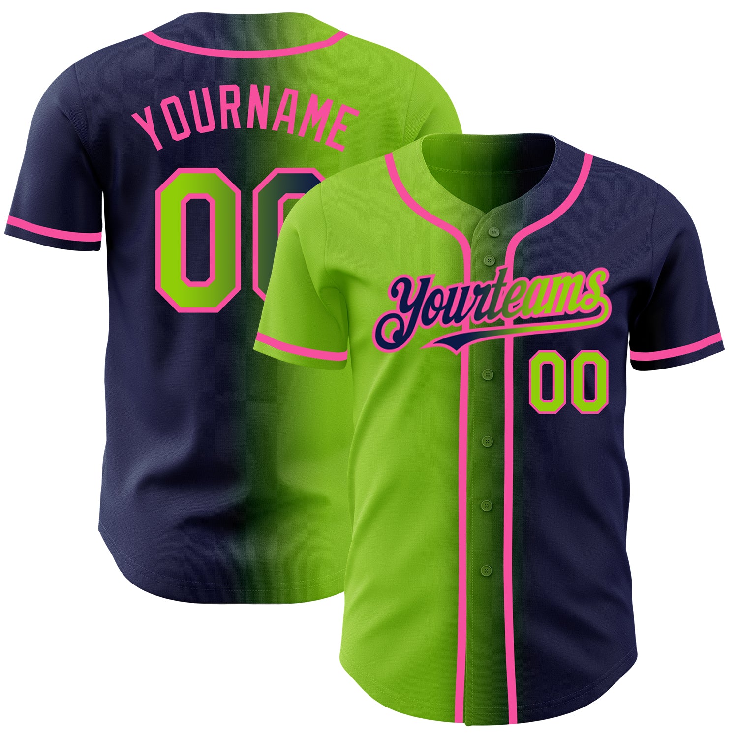 Custom Name and Number Personalized Gradient Baseball Jersey - Navy Neon Green-Pink Fashion Team Jersey Personalized Navy