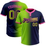Custom Name and Number Unisex Softball Jersey - Personalized Navy Neon Green-Pink Gradient Two-Button Design Personalized