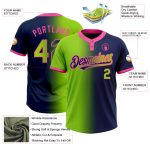 Custom Name and Number Unisex Softball Jersey - Personalized Navy Neon Green-Pink Gradient Two-Button Design Personalized