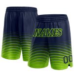 Custom Personalized Basketball Shorts with Name and Number - Navy Neon Green Pinstripe Fade Fashion Design Personalized Navy