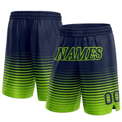Custom Personalized Basketball Shorts with Name and Number - Navy Neon Green Pinstripe Fade Fashion Design Personalized Navy