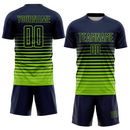 Custom Soccer Uniform Jersey with Personalized Name and Number, Navy Neon Green Pinstripe Fade Design Personalized Navy Neon