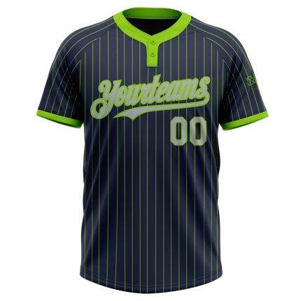 Custom Name and Number Softball Jersey - Personalized Navy Neon Green Pinstripe Gray Two-Button Unisex Design Personalized