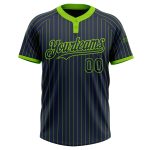 Custom Name and Number Unisex Softball Jersey - Personalized Navy Neon Green Two-Button Pinstripe Design Personalized Navy