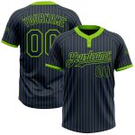 Custom Name and Number Unisex Softball Jersey - Personalized Navy Neon Green Two-Button Pinstripe Design Personalized Navy
