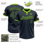 Custom Name and Number Unisex Softball Jersey - Personalized Navy Neon Green Two-Button Pinstripe Design Personalized Navy