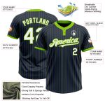Custom Name and Number Unisex Softball Jersey - Personalized Navy Neon Green Pinstripe Two-Button Design Personalized Navy