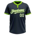 Custom Name and Number Unisex Softball Jersey - Personalized Navy Neon Green Pinstripe Two-Button Design Personalized Navy