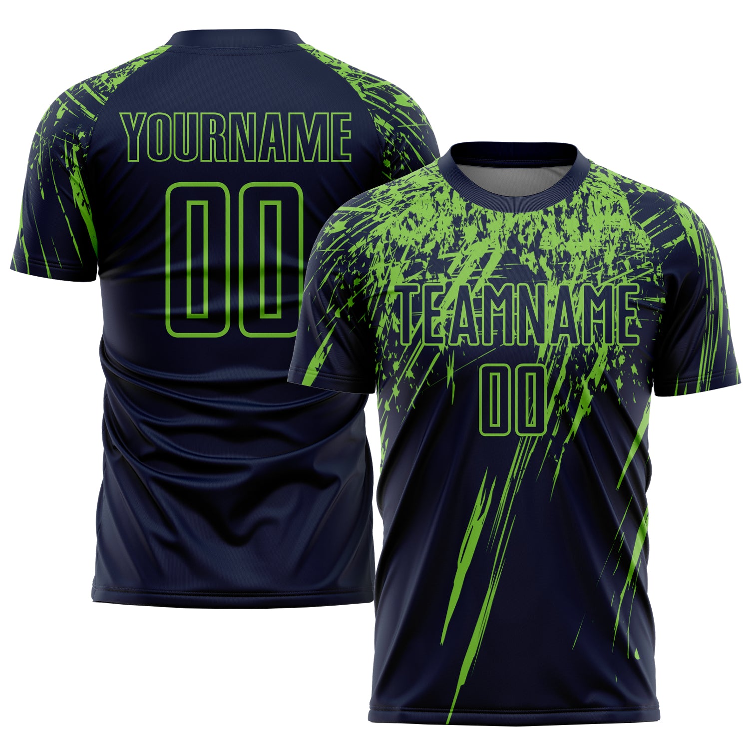 Custom Soccer Uniform Jersey with Personalized Name and Number - Navy Neon Green Sublimation Team Gear Personalized Navy