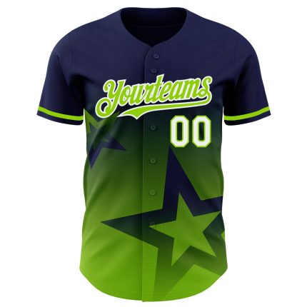 Custom Name & Number 3D Pattern Twinkle Star Baseball Jersey - Personalized Navy Green-White Gradient Design Personalized