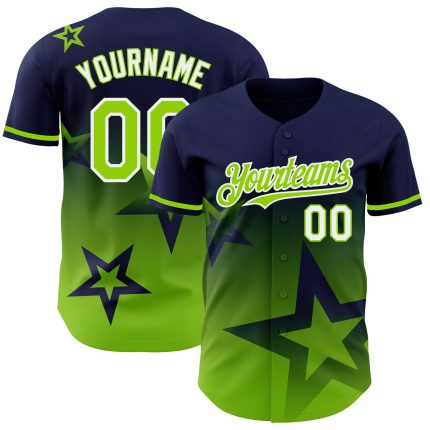 Custom Name & Number 3D Pattern Twinkle Star Baseball Jersey - Personalized Navy Green-White Gradient Design Personalized