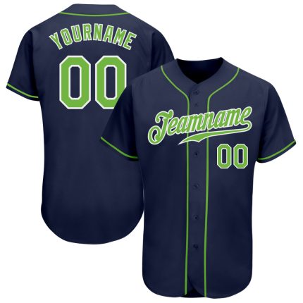Personalized Navy Baseball Jersey with Neon Green and White Accents - Authentic Design Personalized Navy Neon Green-White