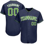 Custom Name and Number Authentic Baseball Jersey - Personalized Navy Neon Green-White Team Apparel Personalized Navy Neon