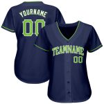 Custom Name and Number Authentic Baseball Jersey - Personalized Navy Neon Green-White Team Apparel Personalized Navy Neon
