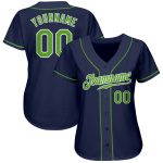 Personalized Navy Baseball Jersey with Neon Green and White Accents - Authentic Design Personalized Navy Neon Green-White