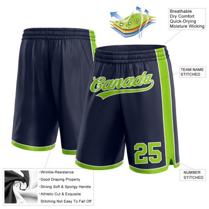 Personalized Authentic Basketball Shorts with Custom Name & Number - Navy Neon Green-White Team Gear Personalized Navy Neon